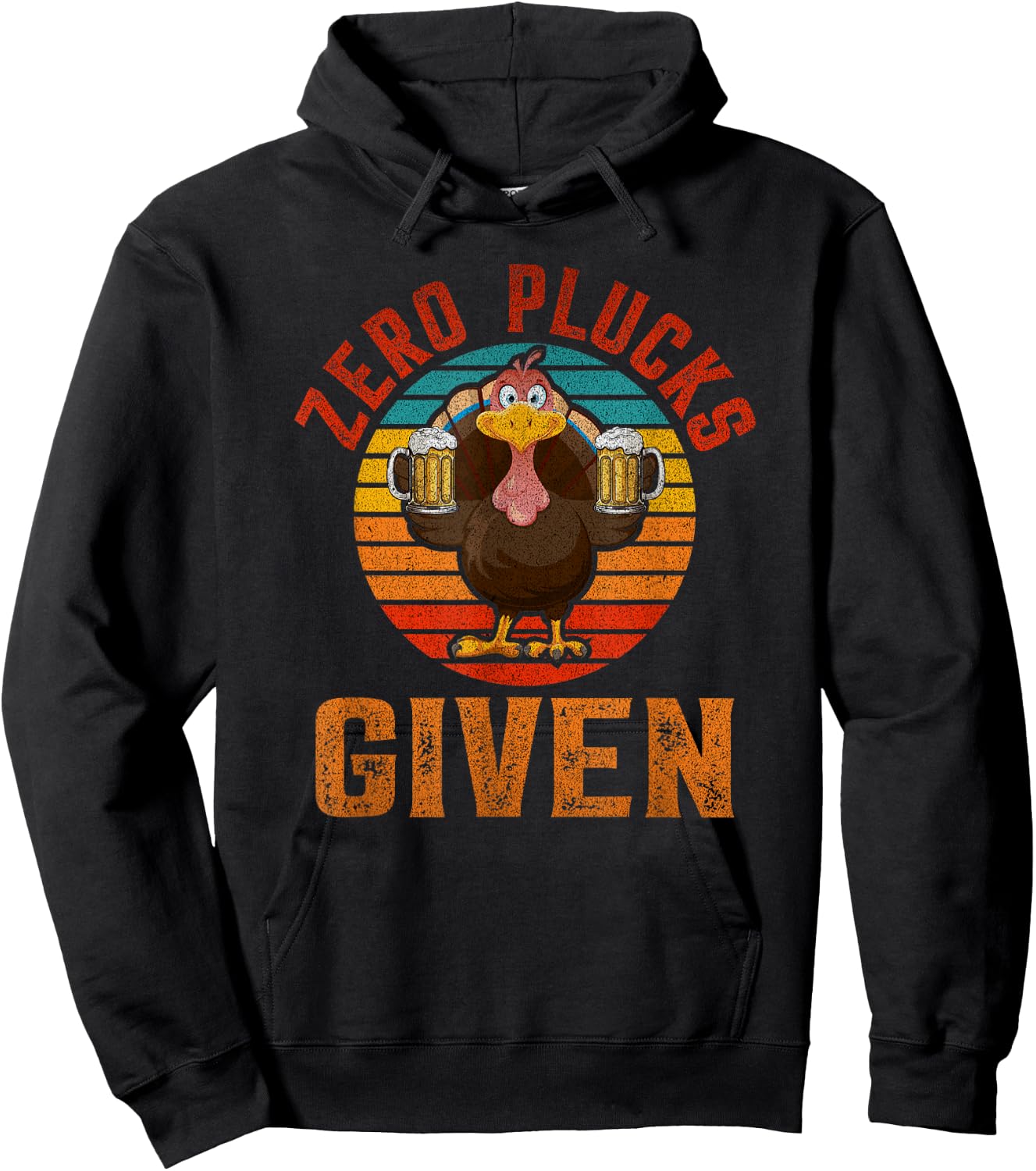 Funny Thanksgiving Zero Plucks Given Turkey Holiday Retro Hoodie - Hoodie | Black