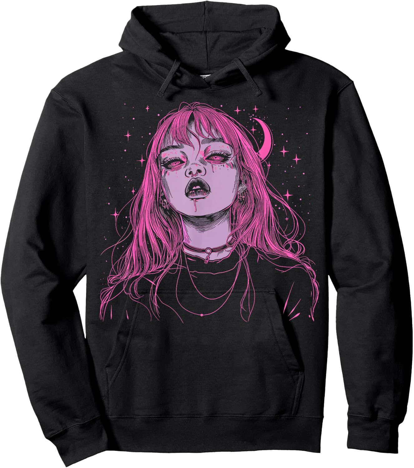 Goth Grunge Demon Anime Girl Waifu Horror Alt Pink Aesthetic Hoodie - Hoodie | Black