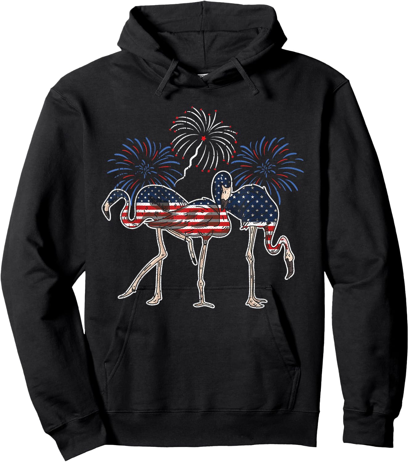 Flamingo American Flag 4th Of July Cute Animal Patriotic Hoodie - Hoodie | Black
