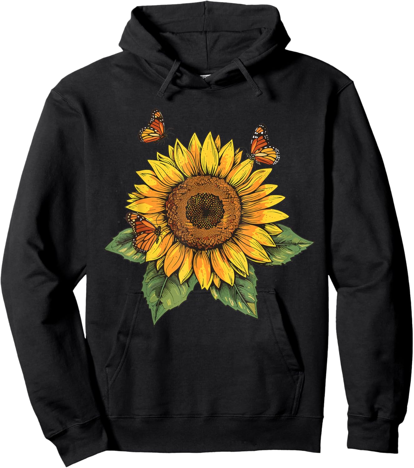 Sunflower and Butterfly Hoodie - Hoodie | Black