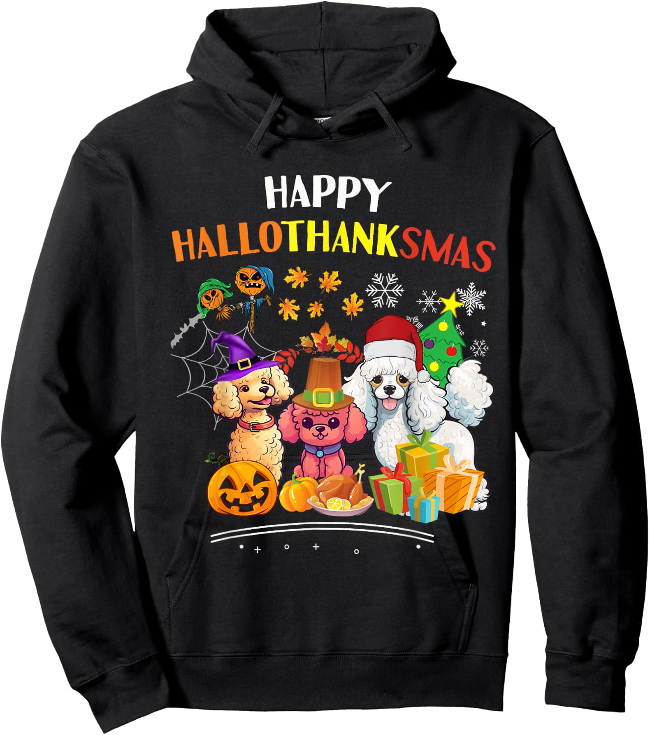 Poodle Dog Halloween Merry Christmas happy Hallothanksmas Hoodie - Hoodie | Black