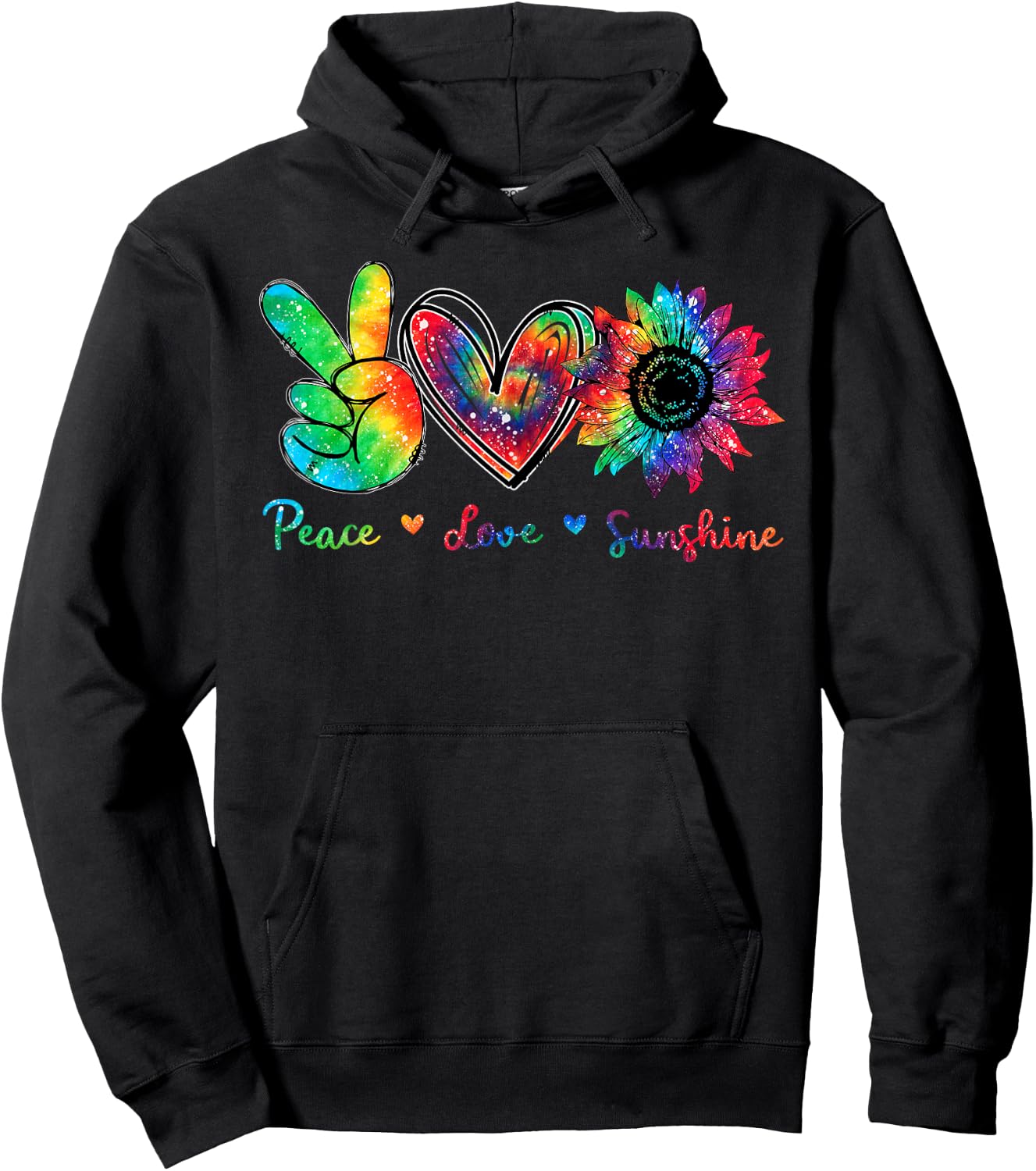 Peace Love Sunshine Sunflower Hippie Tie Dye Men Women Hoodie - Hoodie | Black