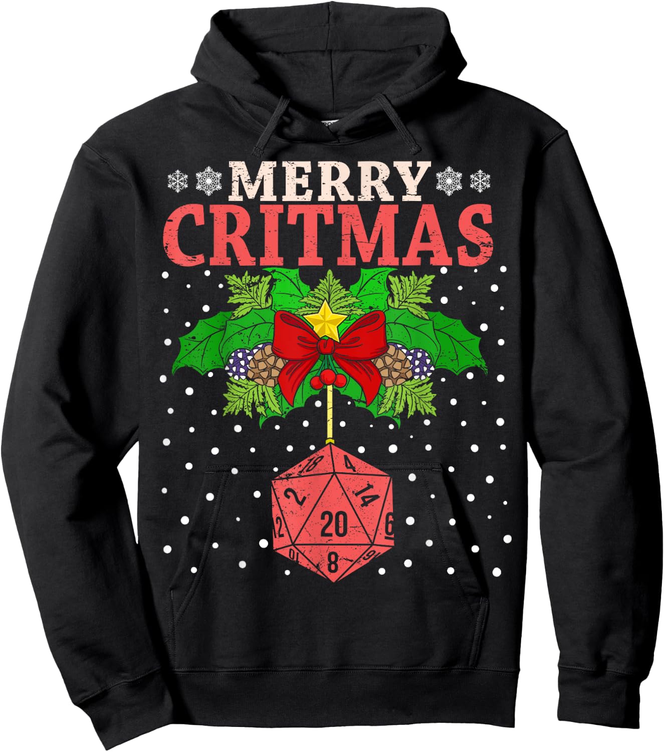 Merry Critmas 20 Sided Dice RPG Christmas Holiday Board Game Hoodie - Hoodie | Black