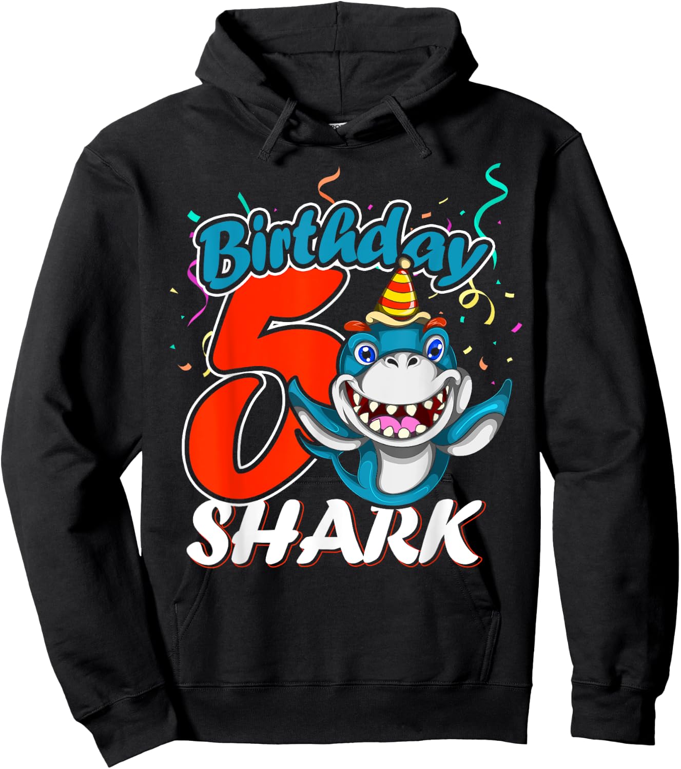 5 Years Old Birthday Shark Boy Gifts 5 Birthday Hoodie - Hoodie | Black