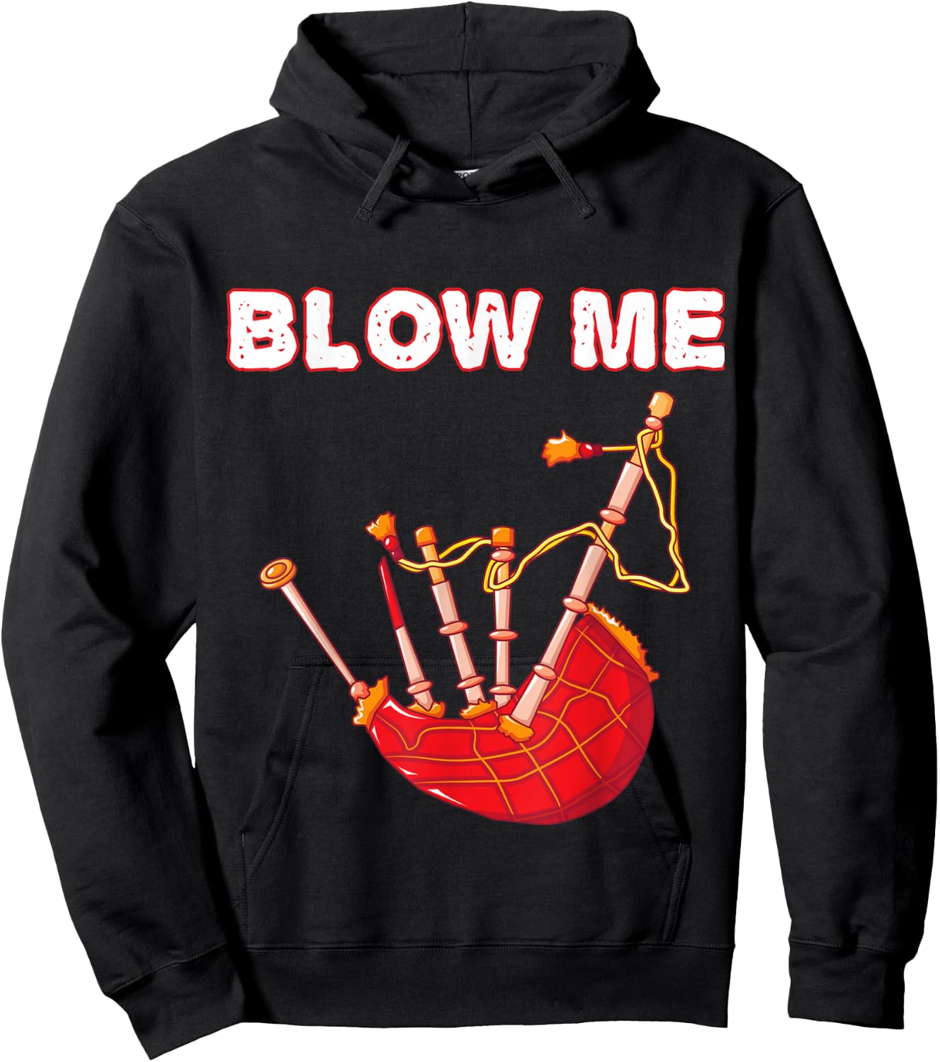 Blow Me Funny Scottish Bagpipes Tartan Sarcastic Scotsman Hoodie - Hoodie | Black