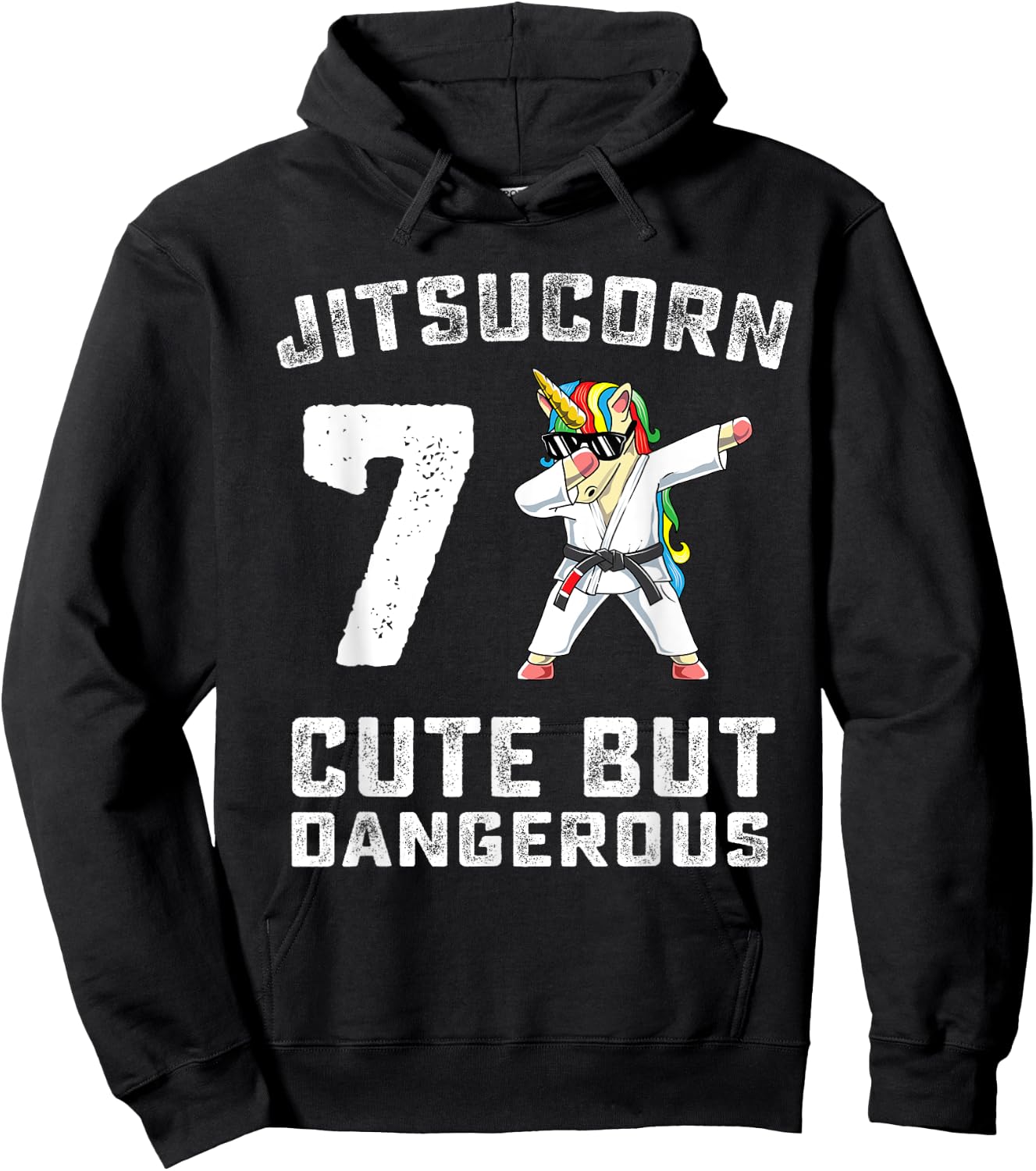 7 Year Old Jiu Jitsu Birthday Gift BJJ Dabbing Unicorn Girl Hoodie - Hoodie | Black