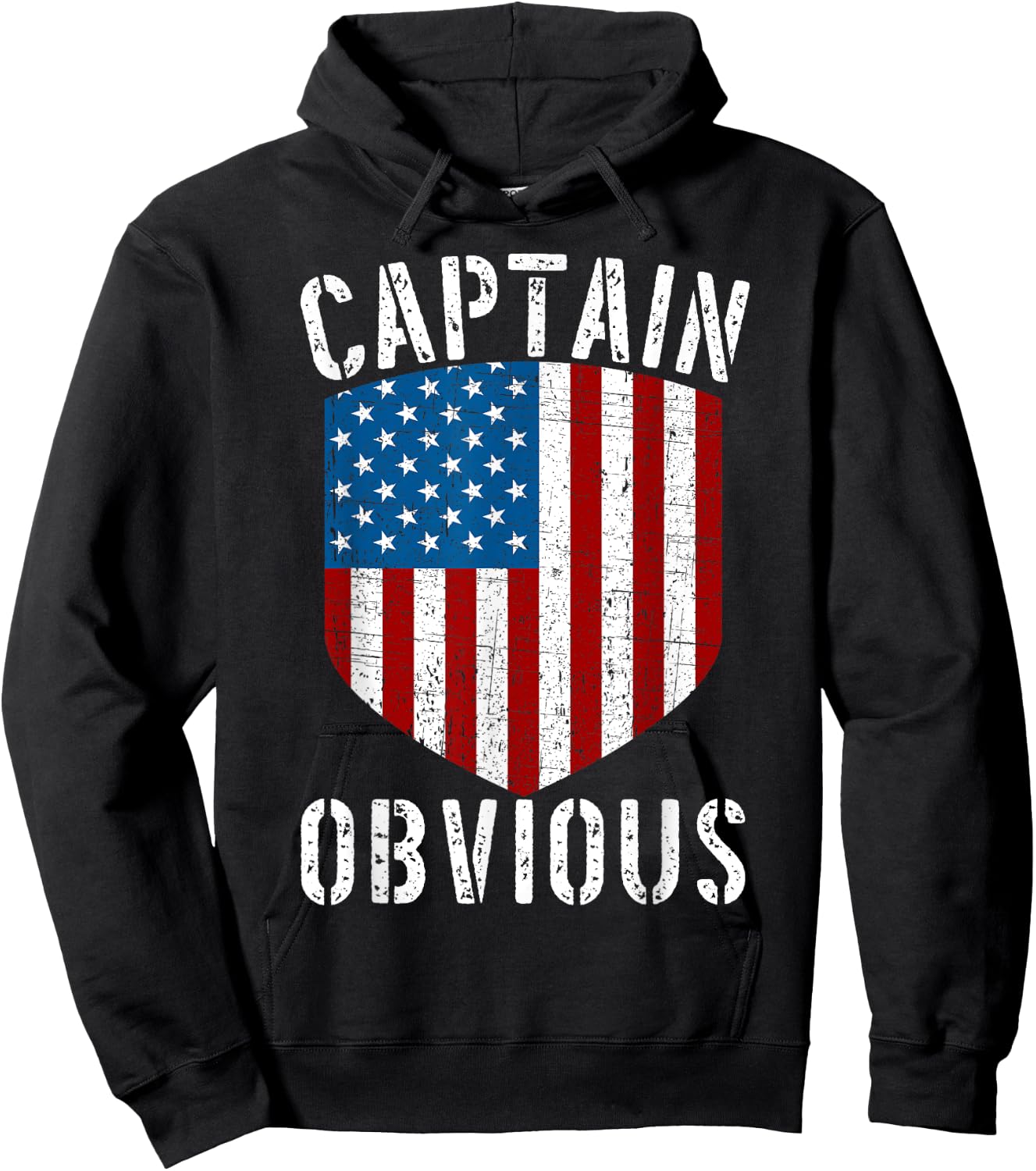 Captain Obvious American Flag Shield Funny Sarcastic Humor Women Men Hoodie - Hoodie | Black