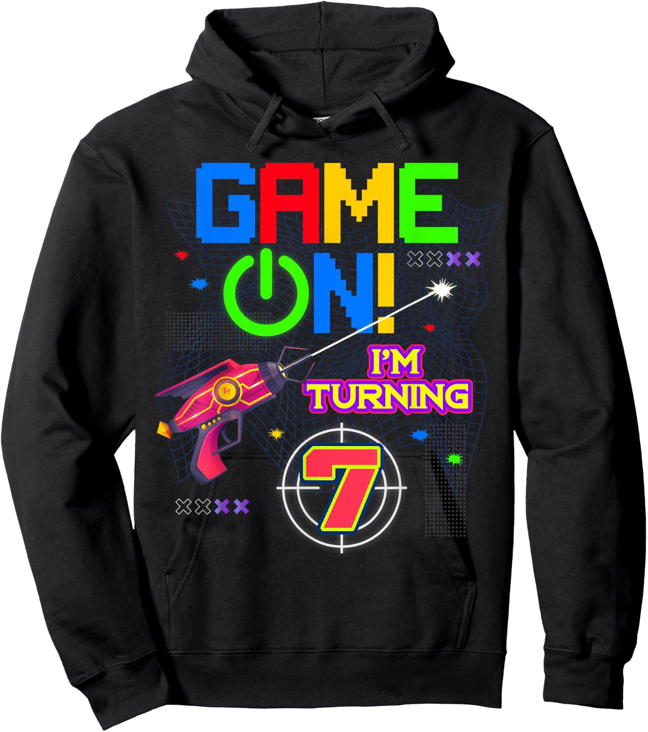 Game On I'm Turning 7th Birthday Laser Tag 7 Year Old Funny Hoodie - Hoodie | Black