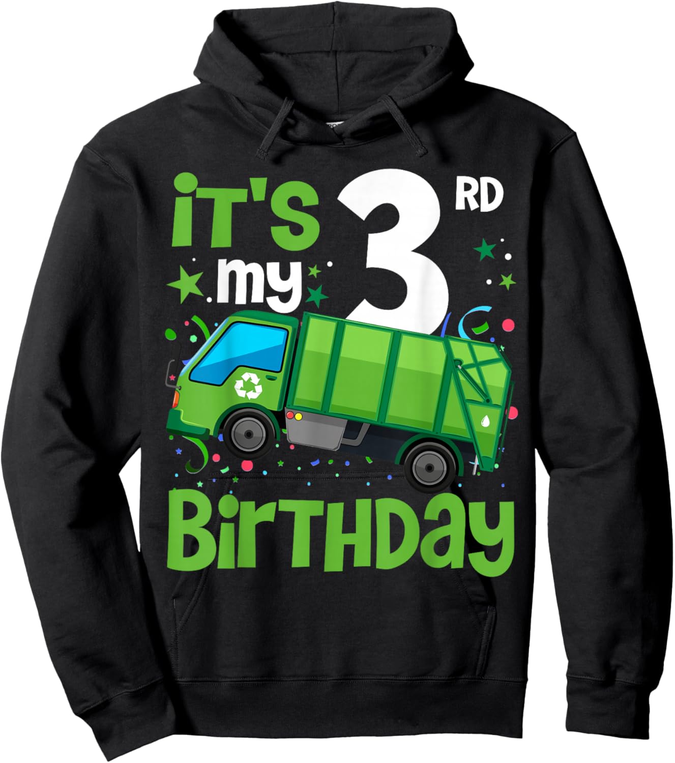 It's My 3rd Birthday Garbage Truck 3 Year Old Birthday Boy Hoodie - Hoodie | Black