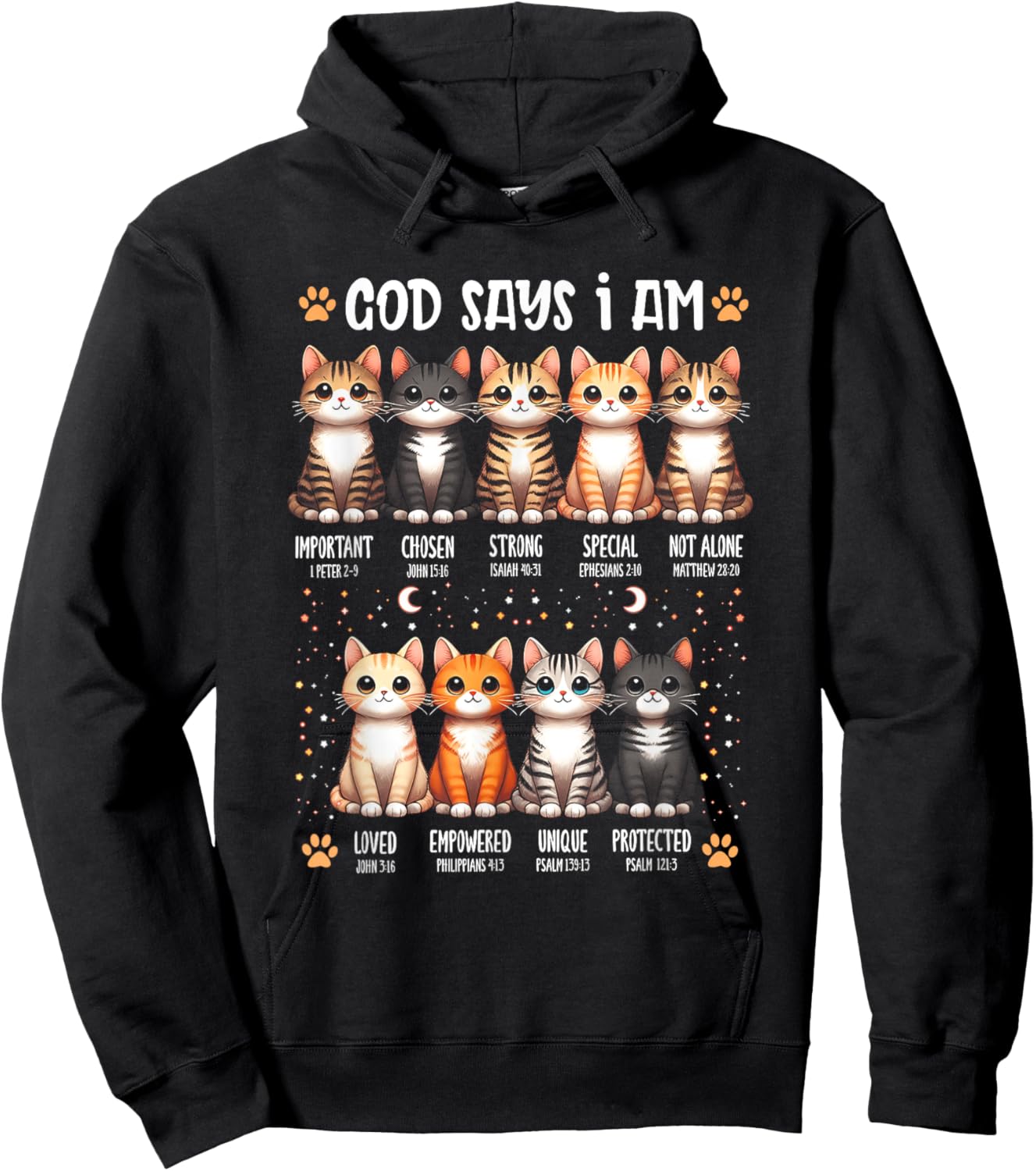 God Says I Am Christian Bible Verse Cat Lover Christian Men Women Hoodie - Hoodie | Black