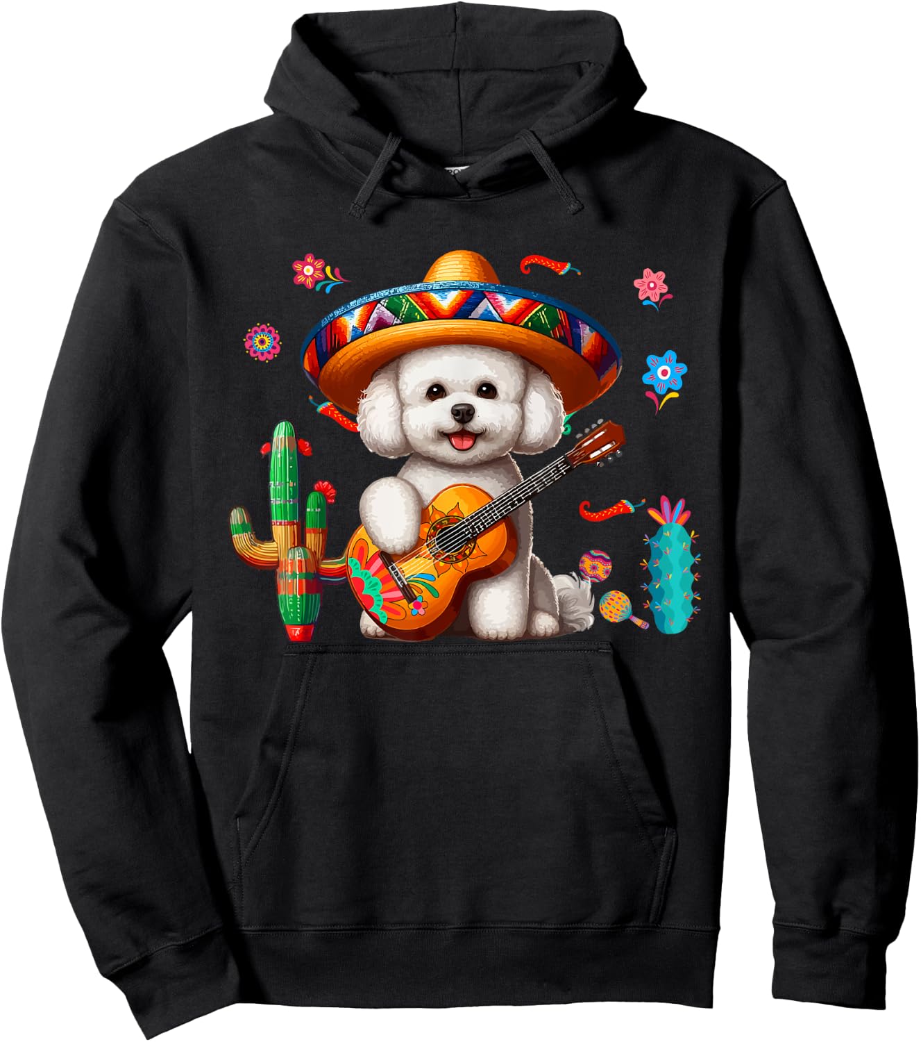Bichon Frise Sombrero Mexican Guitar Cinco De Mayo Owner Hoodie - Hoodie | Black
