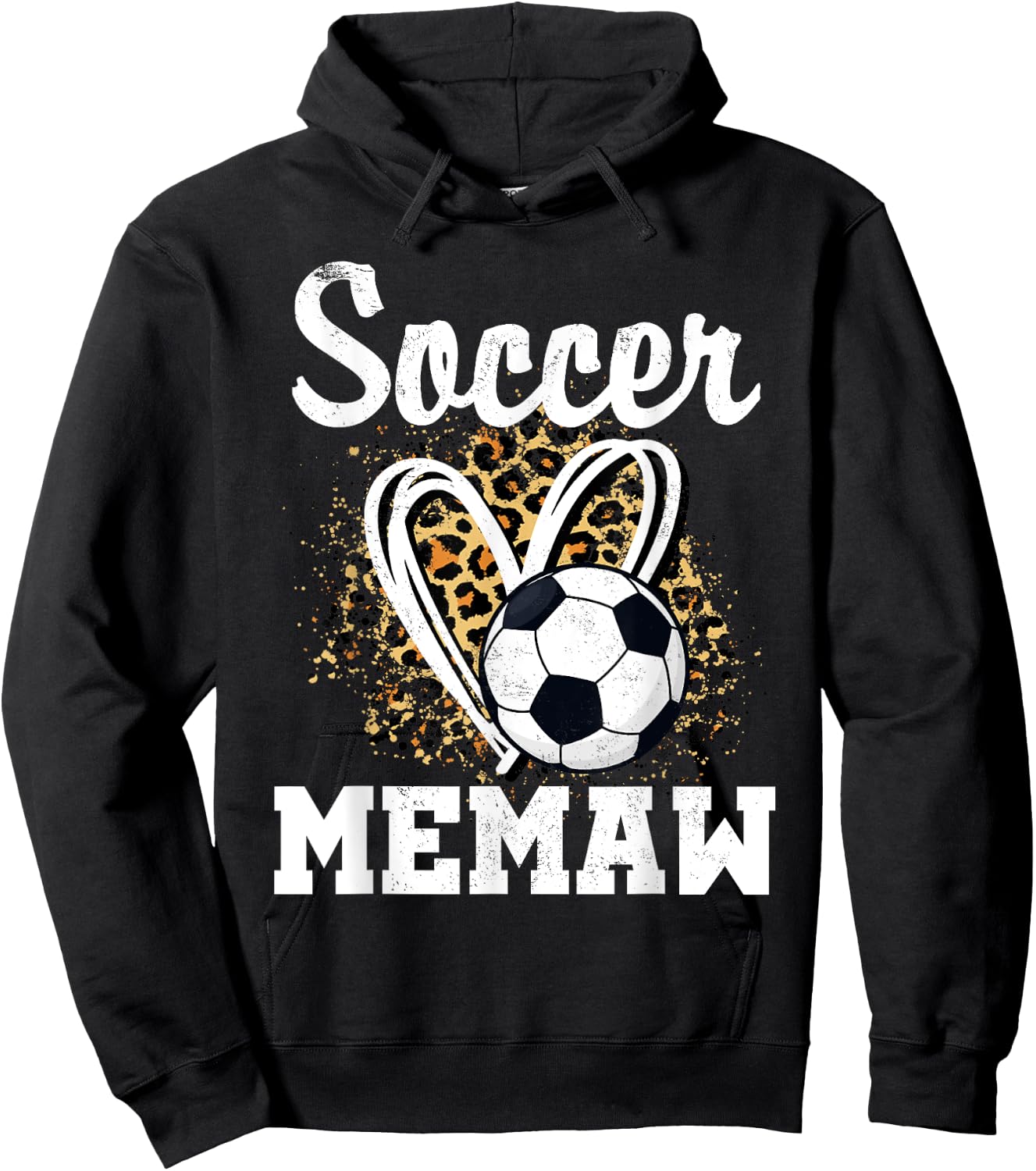 Soccer Memaw Leopard Heart Matching Family Hoodie - Hoodie | Black