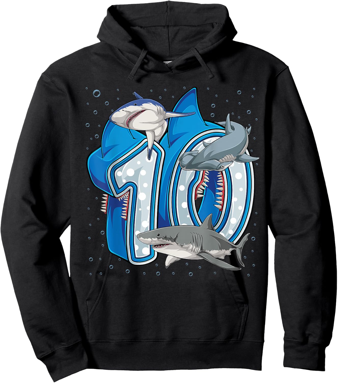 10th Birthday Boys Shark 10 years Old Ocean Shark B-day Hoodie - Hoodie | Black