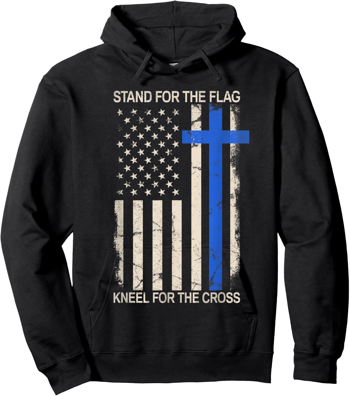 Stand For The Flag Kneel For The Cross Thin Blue Line Flag Hoodie - Hoodie | Black