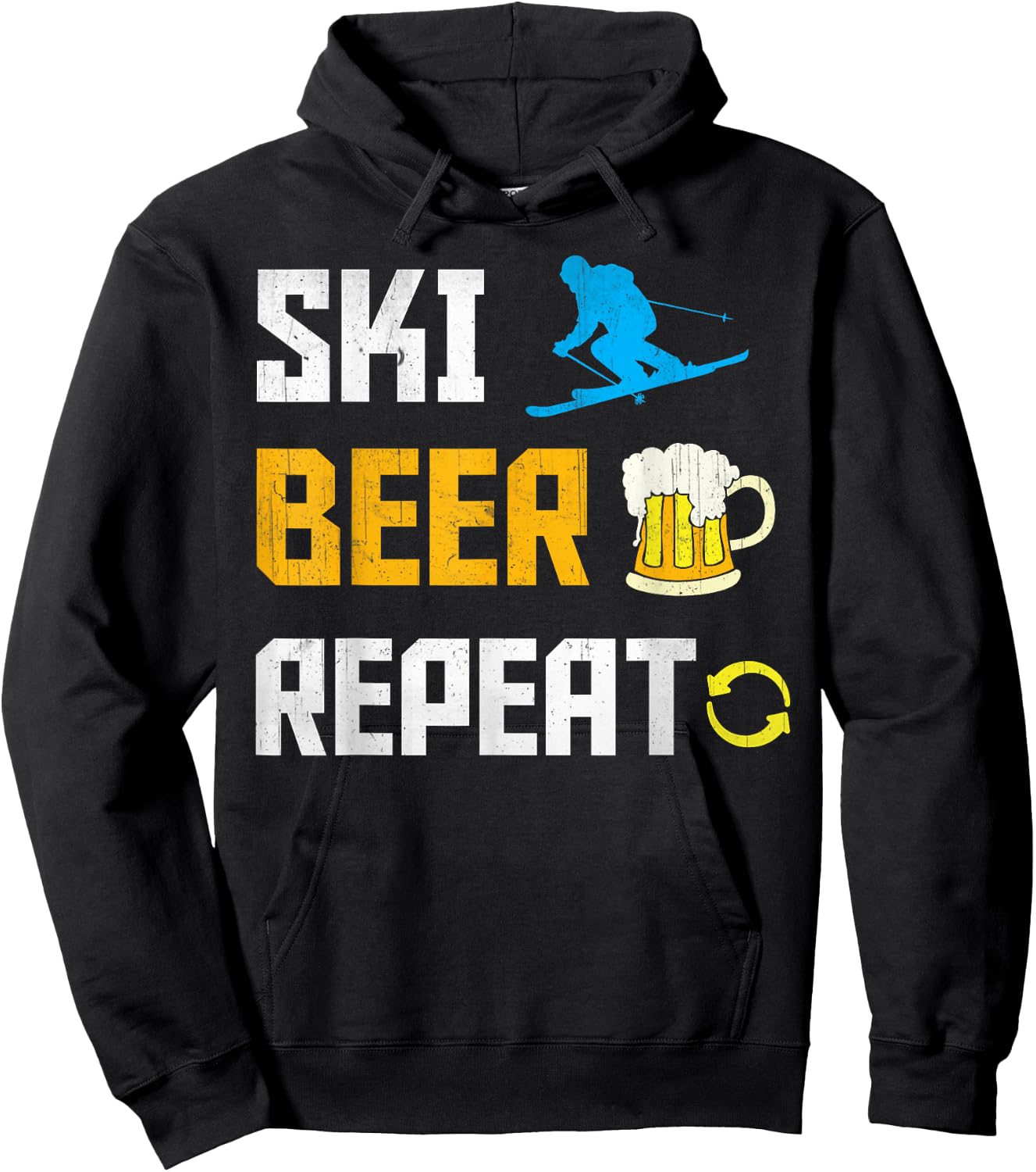 Funny Ski Beer Repeat Skiing & Skiers Hoodie - Hoodie | Black