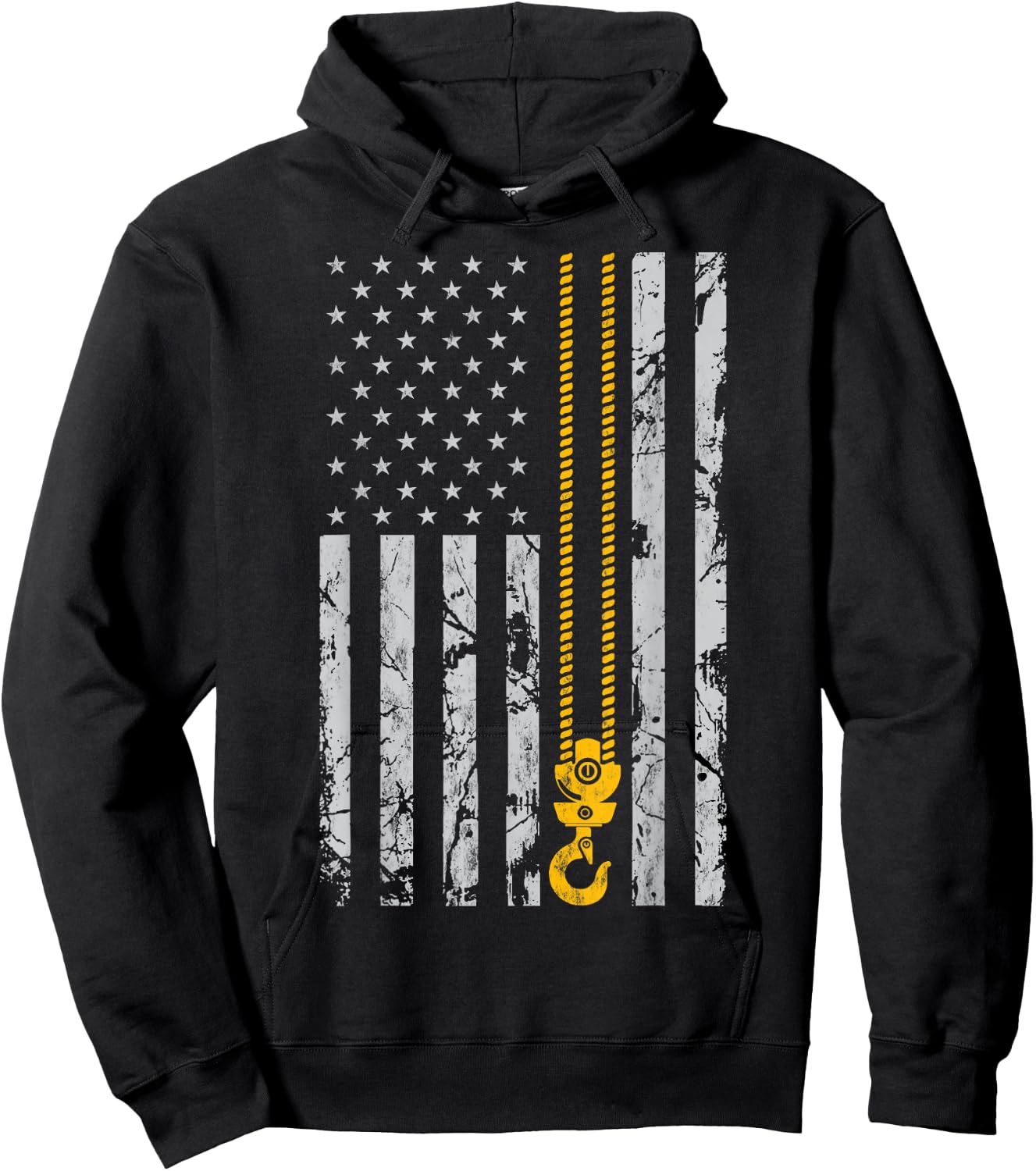 Lifting Hook Thin American Flag Crane Operator gift Hoodie - Hoodie | Black