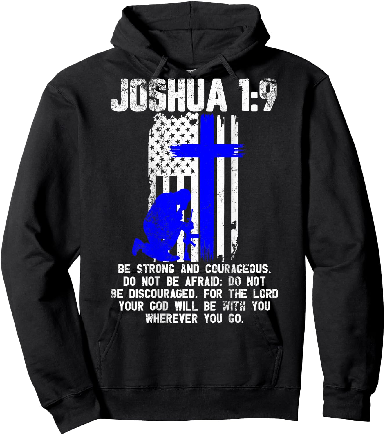 Thin Blue Line Police Cross Bible Verse Christian USA Flag Women Men Hoodie - Hoodie | Black