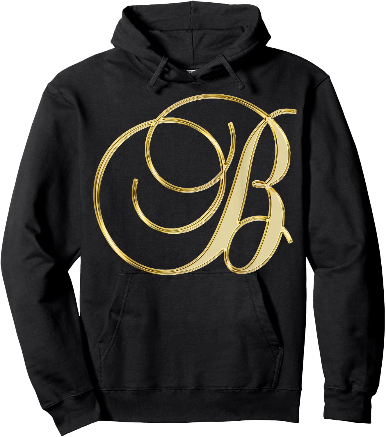 Monogram Initial Letter B Gold Hoodie - Hoodie | Black