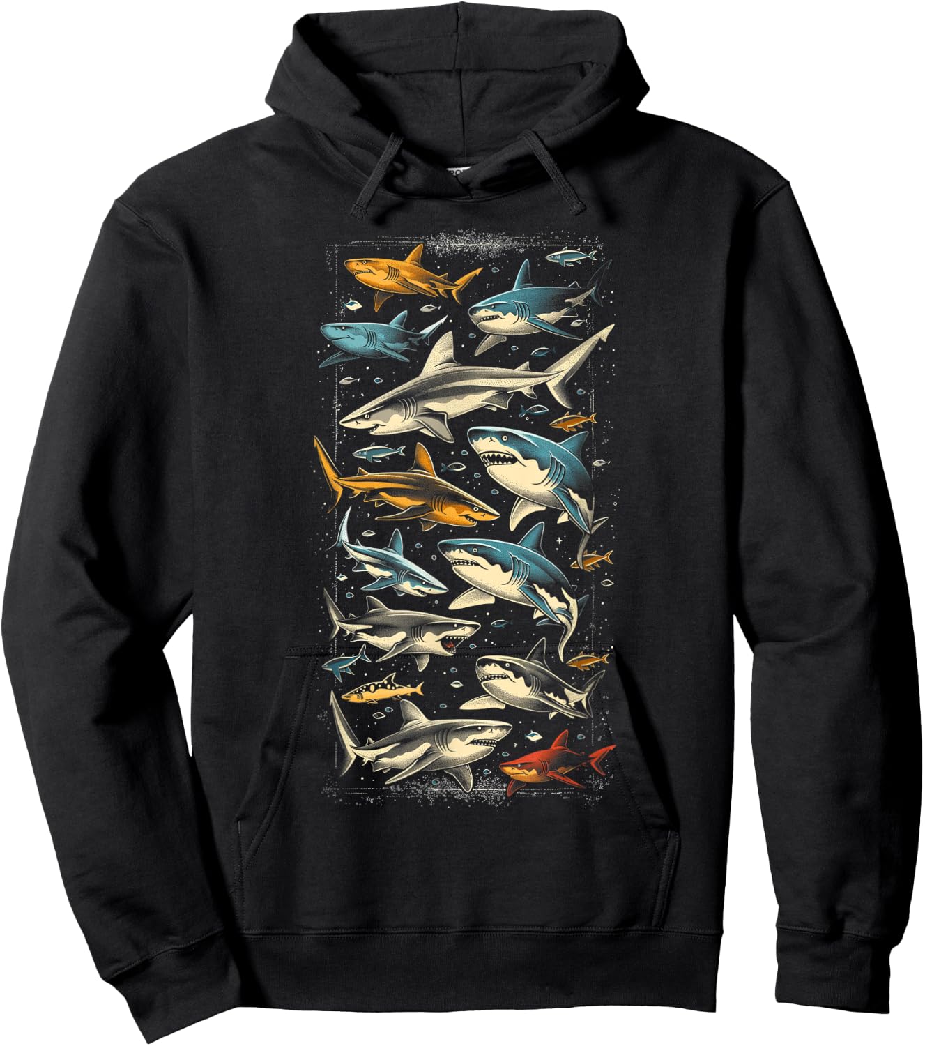 Vintage Shark Silhouette Hammerhead Shark Tiger Shark Heart , Small, Black Hoodie - Hoodie | Black