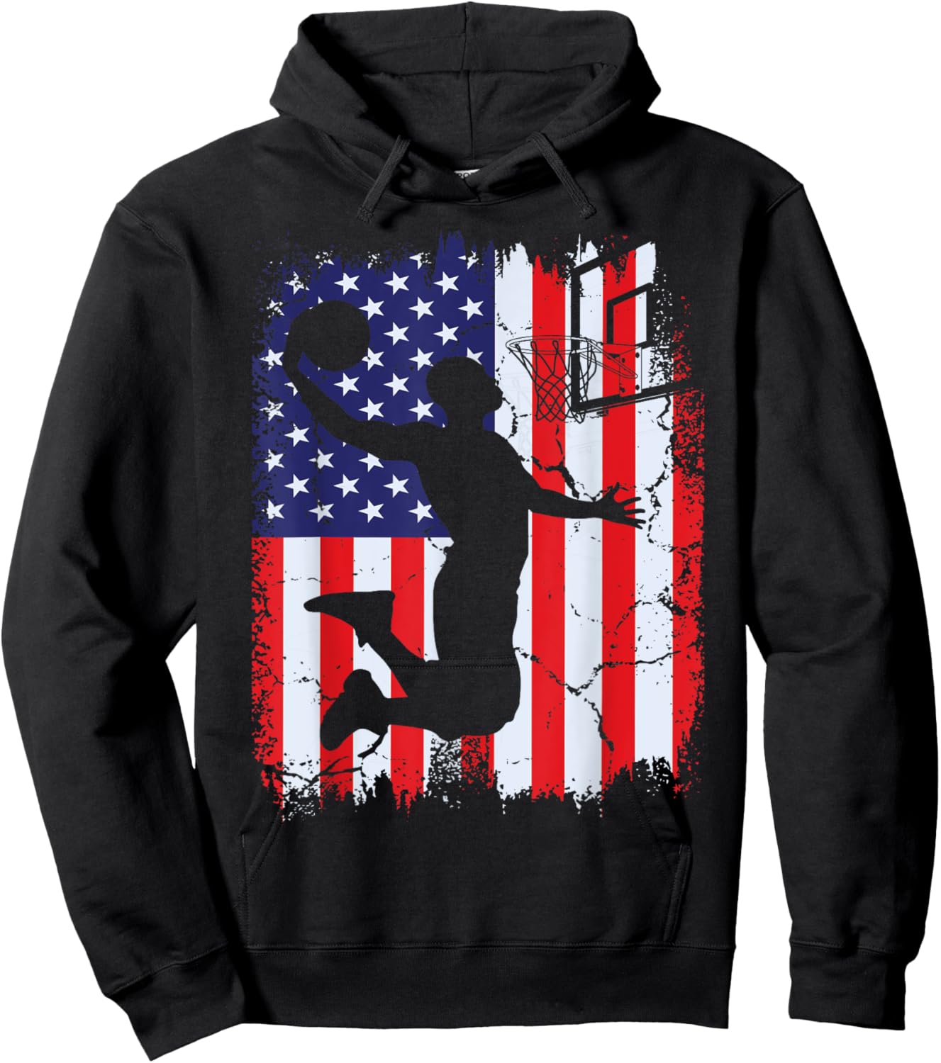 Vintage Basketball American Flag 4th of July Patriotic Hoodie - Hoodie | Black