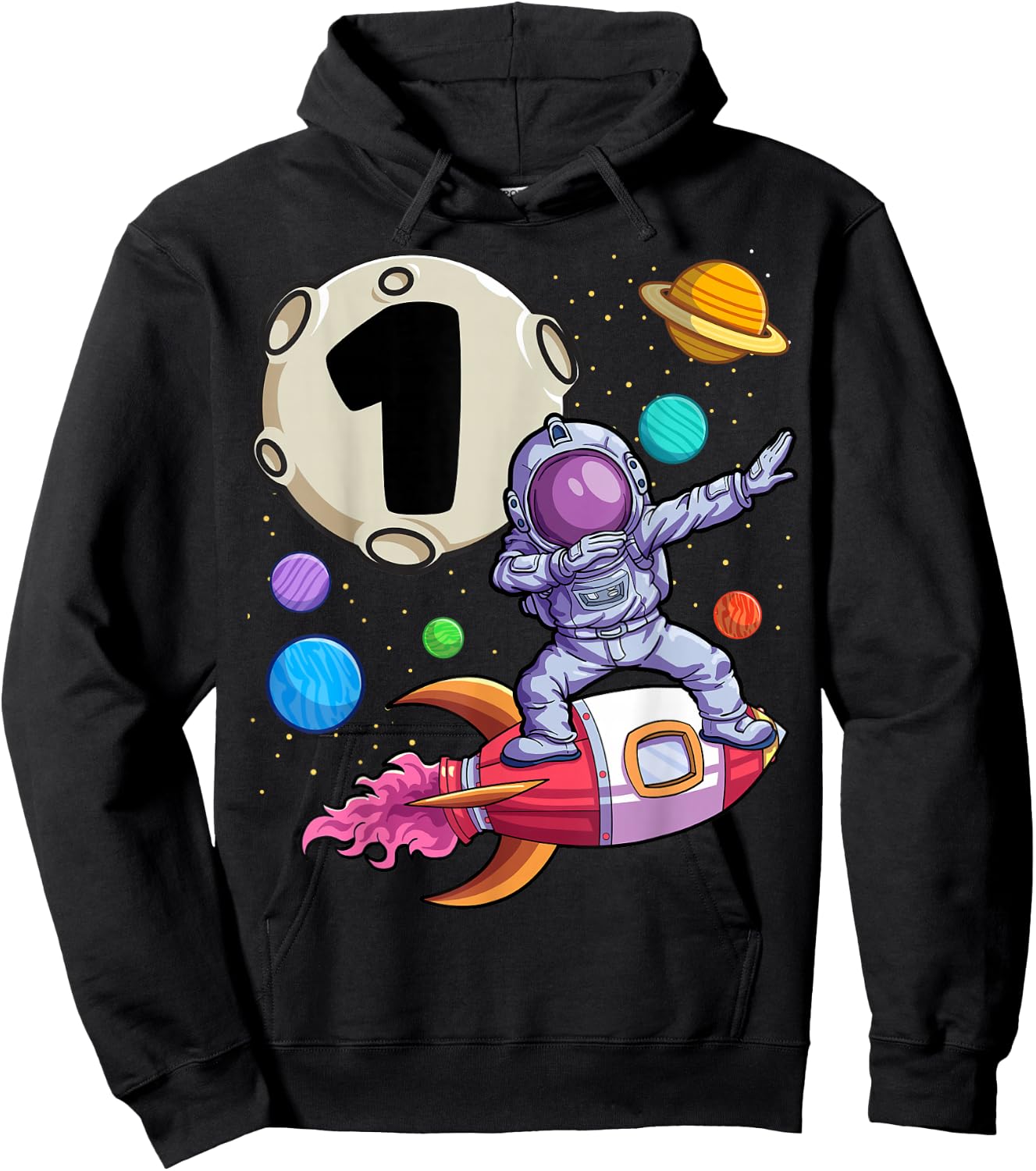 Dabbing Astronaut 1 Yr Old Birthday Boy Space 1st Birthday Hoodie - Hoodie | Black