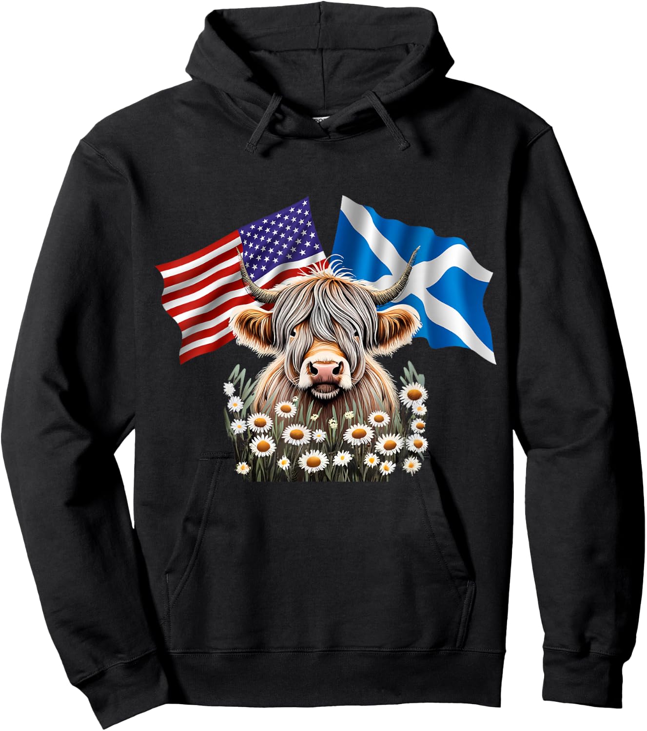 American with Scottish Roots Scotland American Highland Cow Hoodie - Hoodie | Black