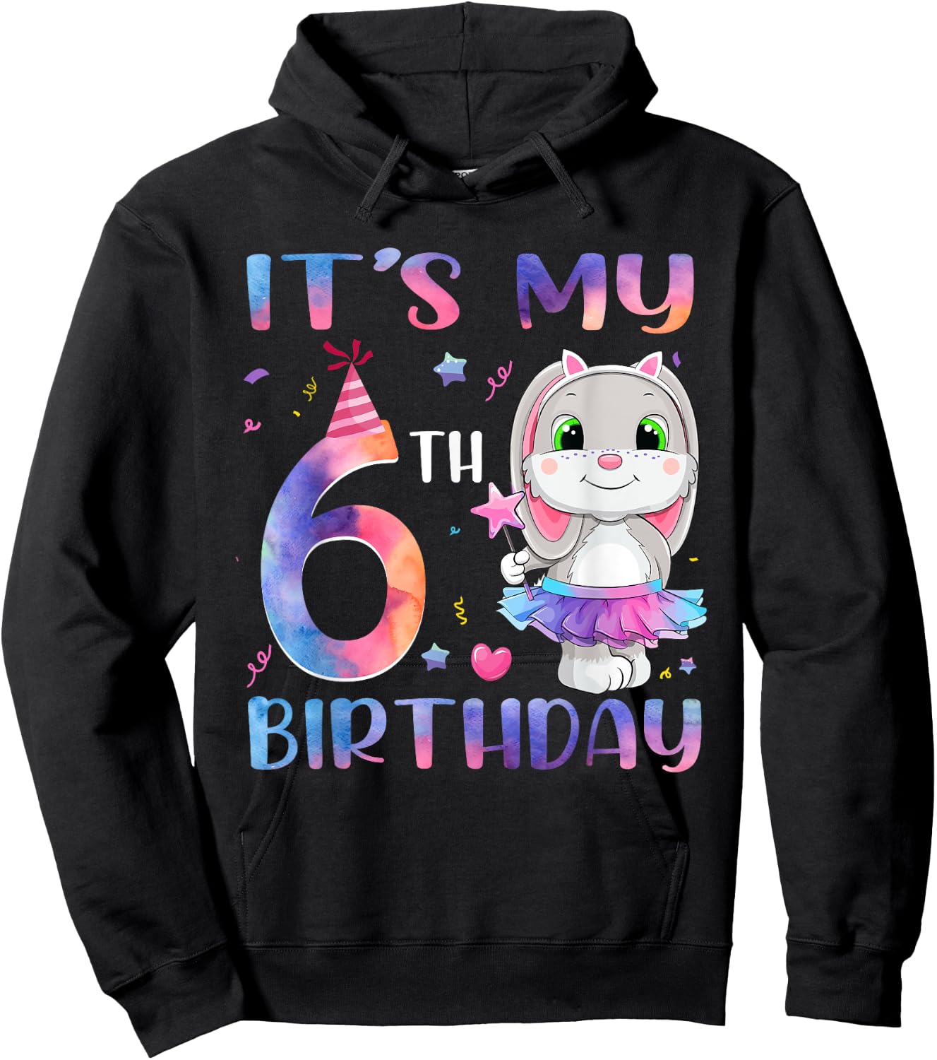 It's My 6th Birthday Bunny Rabbit 6 Years Old Boy Girl Hoodie - Hoodie | Black