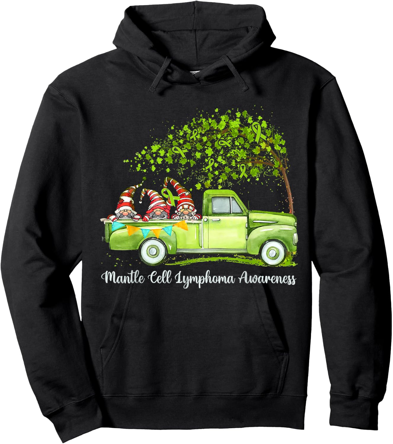 Gnomes Riding Truck Mantle Cell Lymphoma Awareness Hoodie - Hoodie | Black
