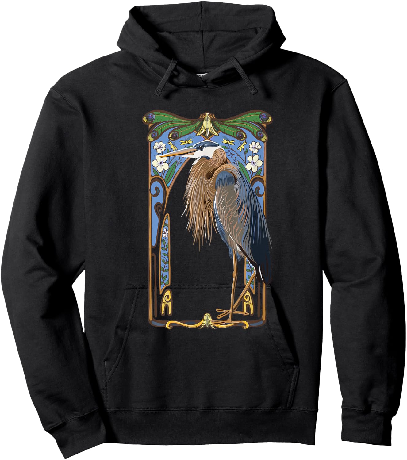 Wild Bird of Women Crane Art Nouveau Illustration Hoodie - Hoodie | Black