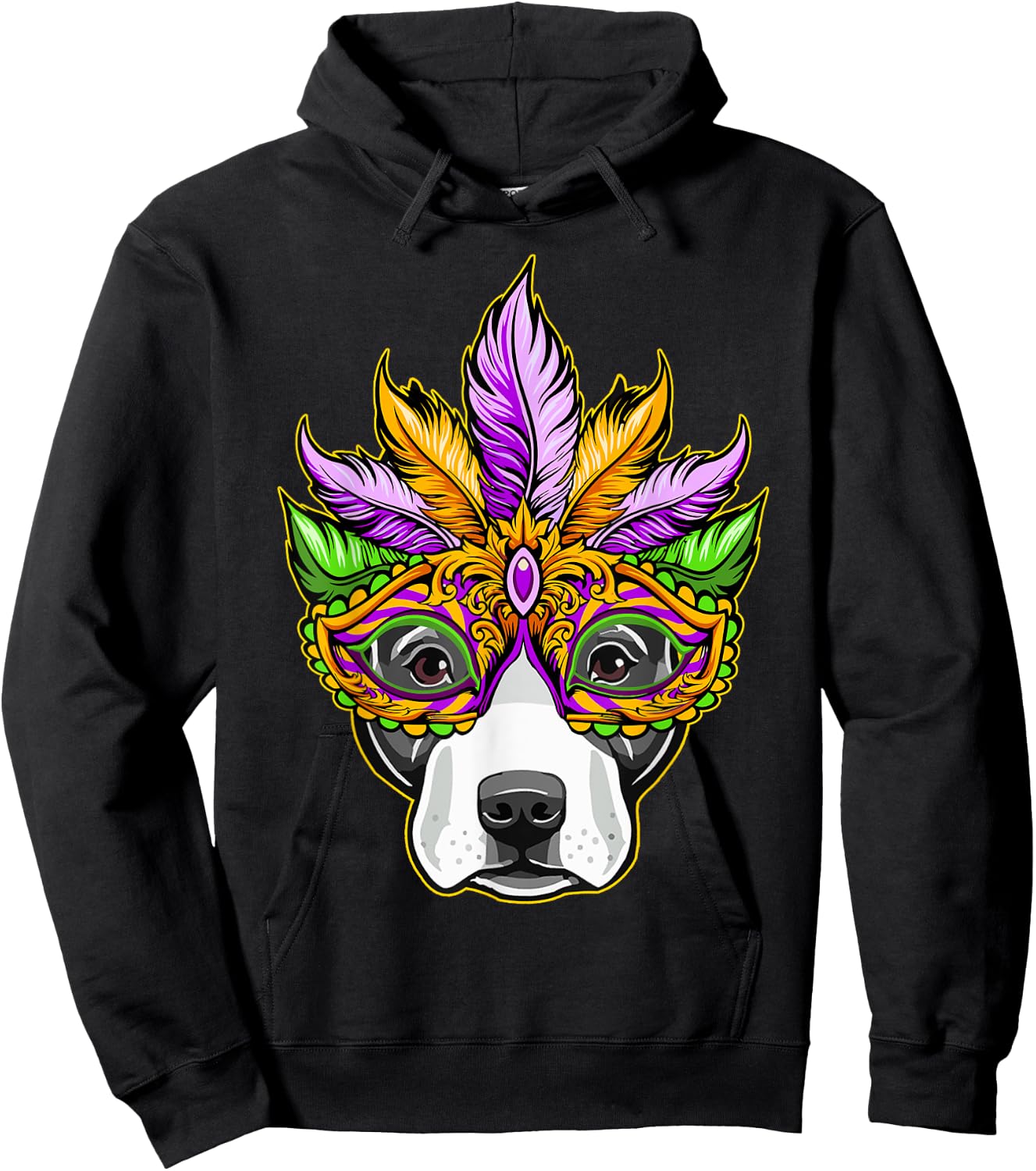 Mardi Gras Dog Mask Pitbull Funny Party Carnival Gift Women Kids Hoodie - Hoodie | Black
