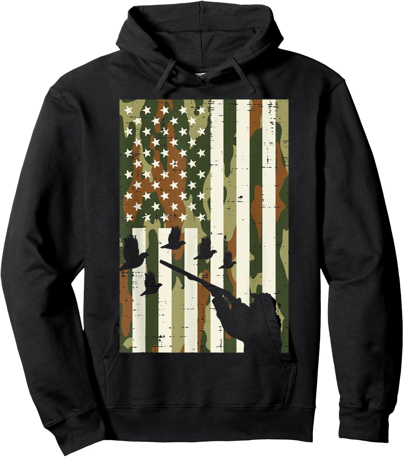 Camo US Flag Quail Pheasant Hunting Upland Hunt Patriotic Hoodie - Hoodie | Black