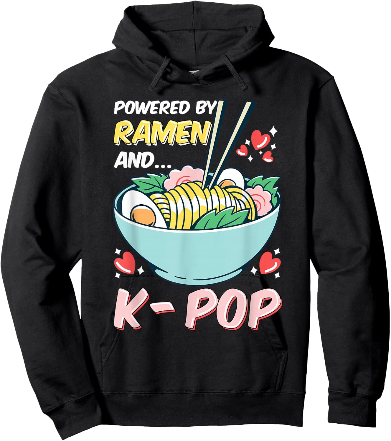 Powered By K-Pop and Ramen Hoodie - Hoodie | Black