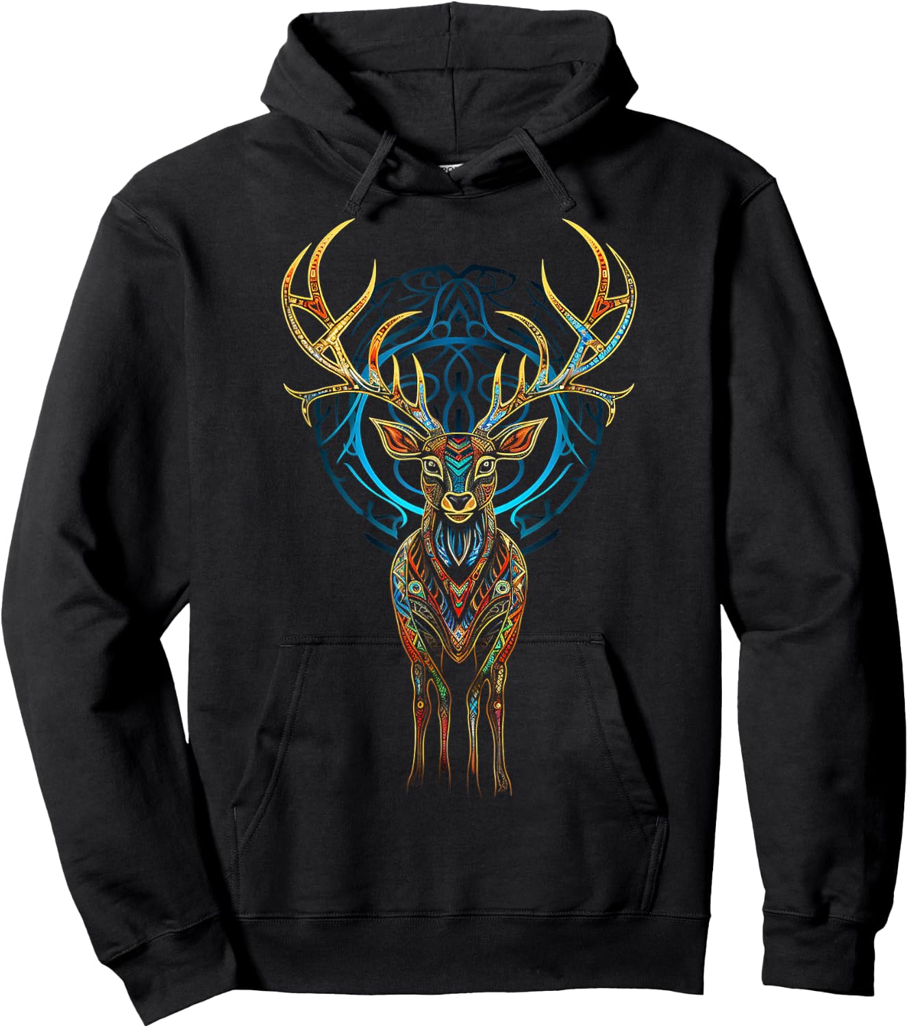 Deer Geometric Art Animal Mandala Colorful Artwork Deer Hoodie - Hoodie | Black