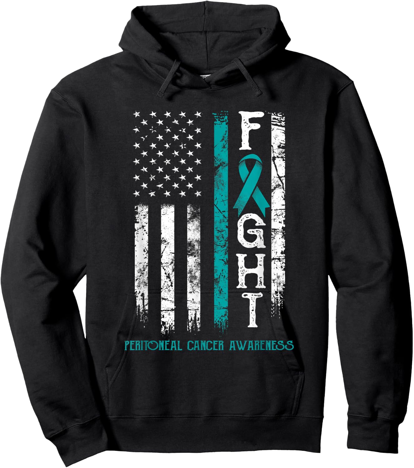Peritoneal Cancer Warrior US Flag Hoodie - Hoodie | Black