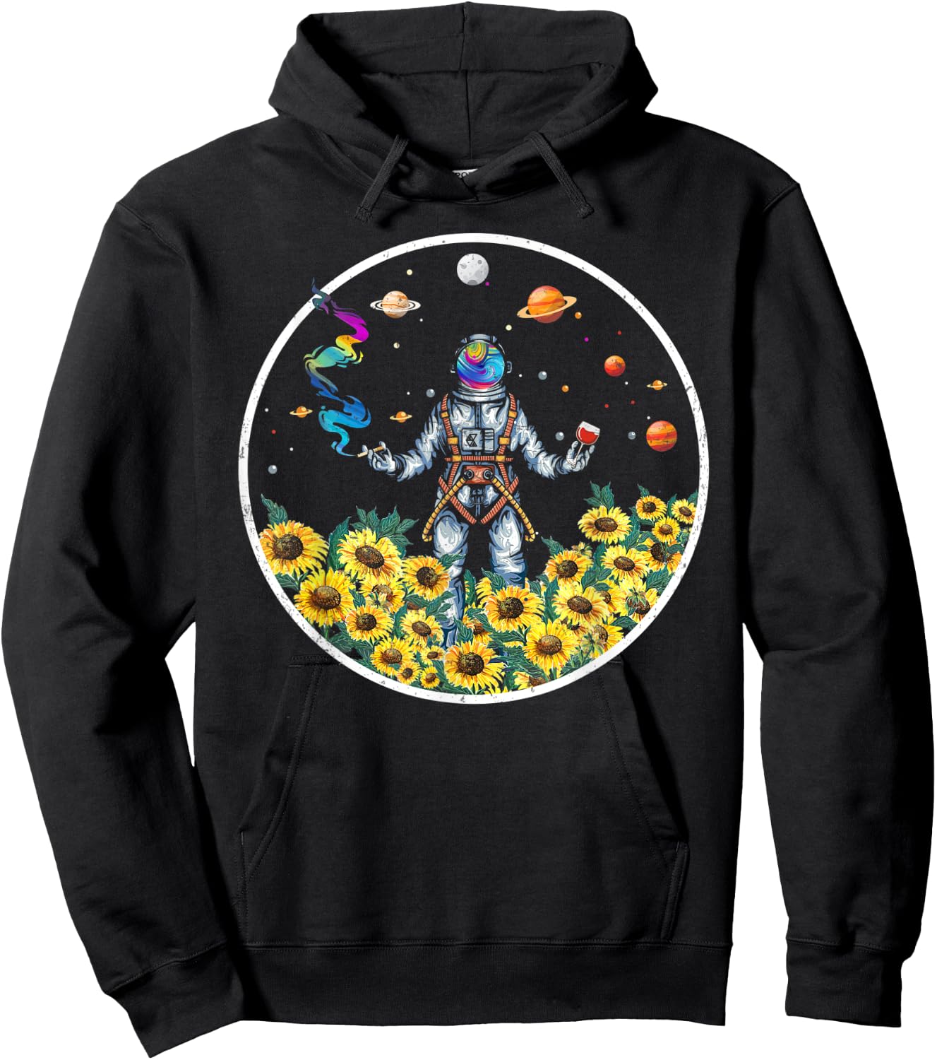 Cute Psychonaut Psychedelic Astronaut Space Sunflower Hippie Hoodie - Hoodie | Black