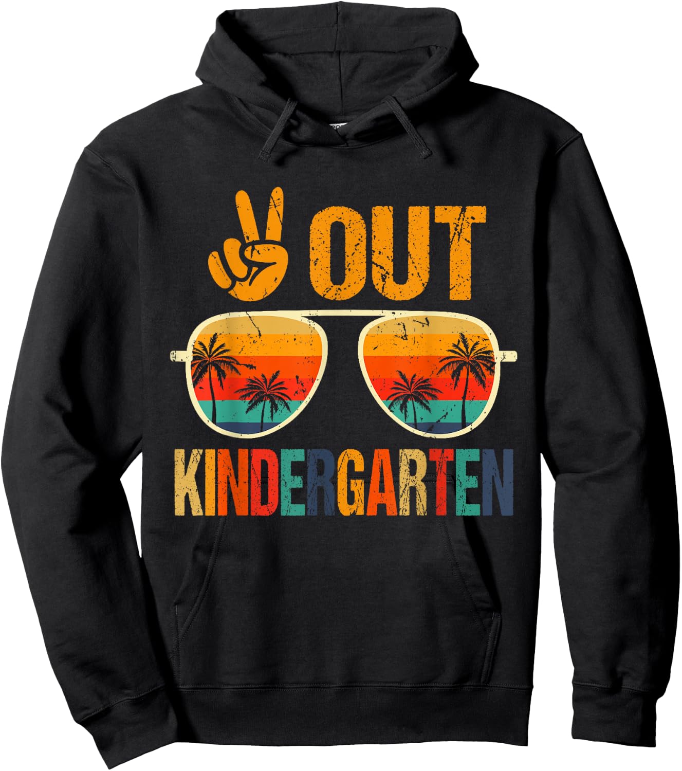 Peace Out Kindergarten Retro Groovy Happy Last Day Of School Hoodie - Hoodie | Black
