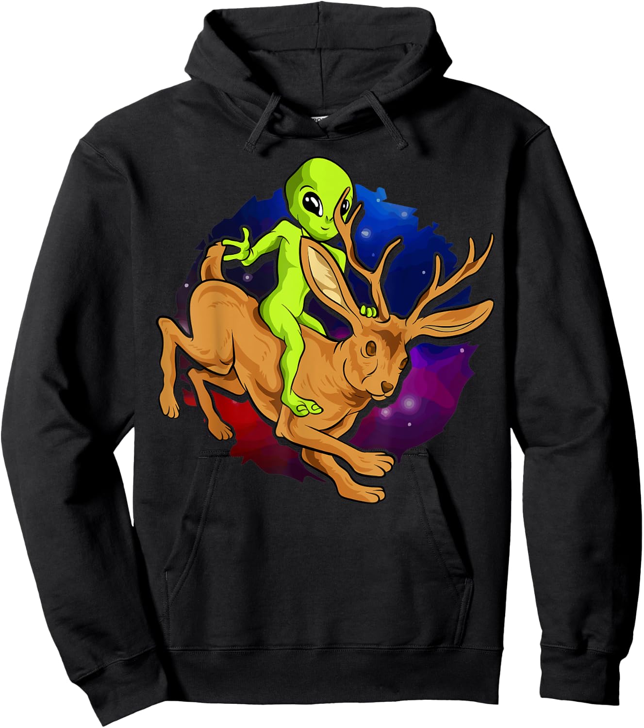 Alien Riding Jackalope Save Cryptid Hare Jackrabbit Camping Hoodie - Hoodie | Black