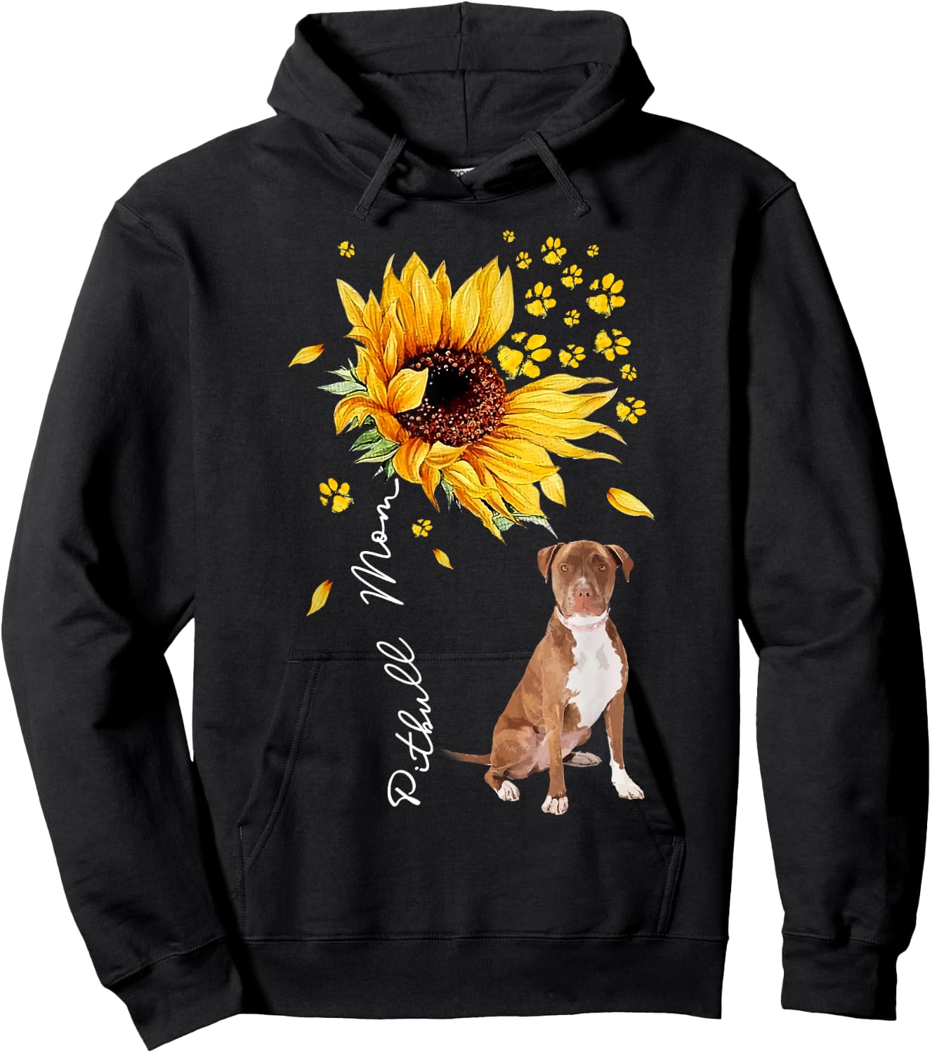 Sunflower Pitbull Mom Dog Lover Gifts Hoodie - Hoodie | Black