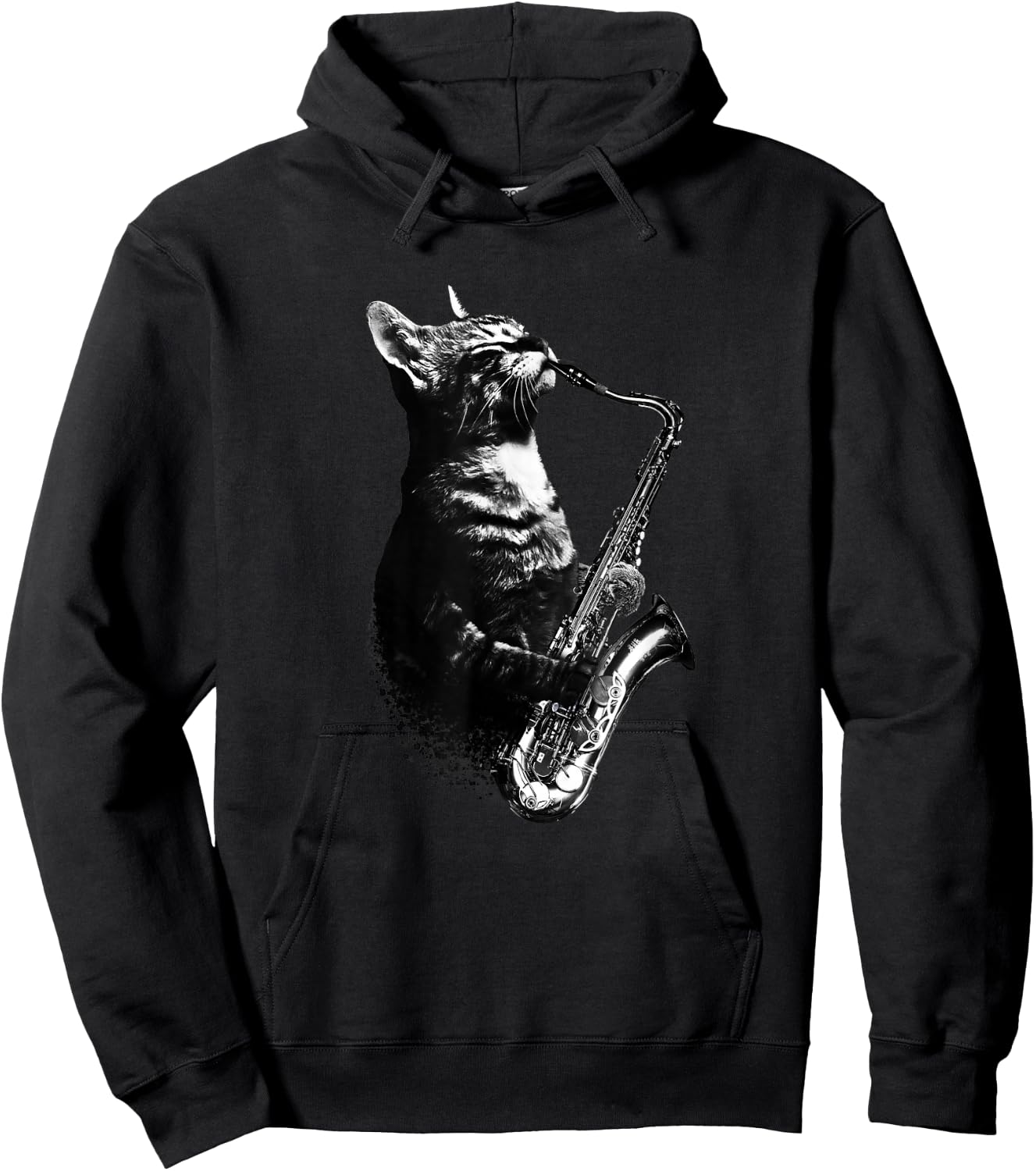 Cat Playing Saxophone Funny Cat Jazz Sax Music Saxophonist Hoodie - Hoodie | Black