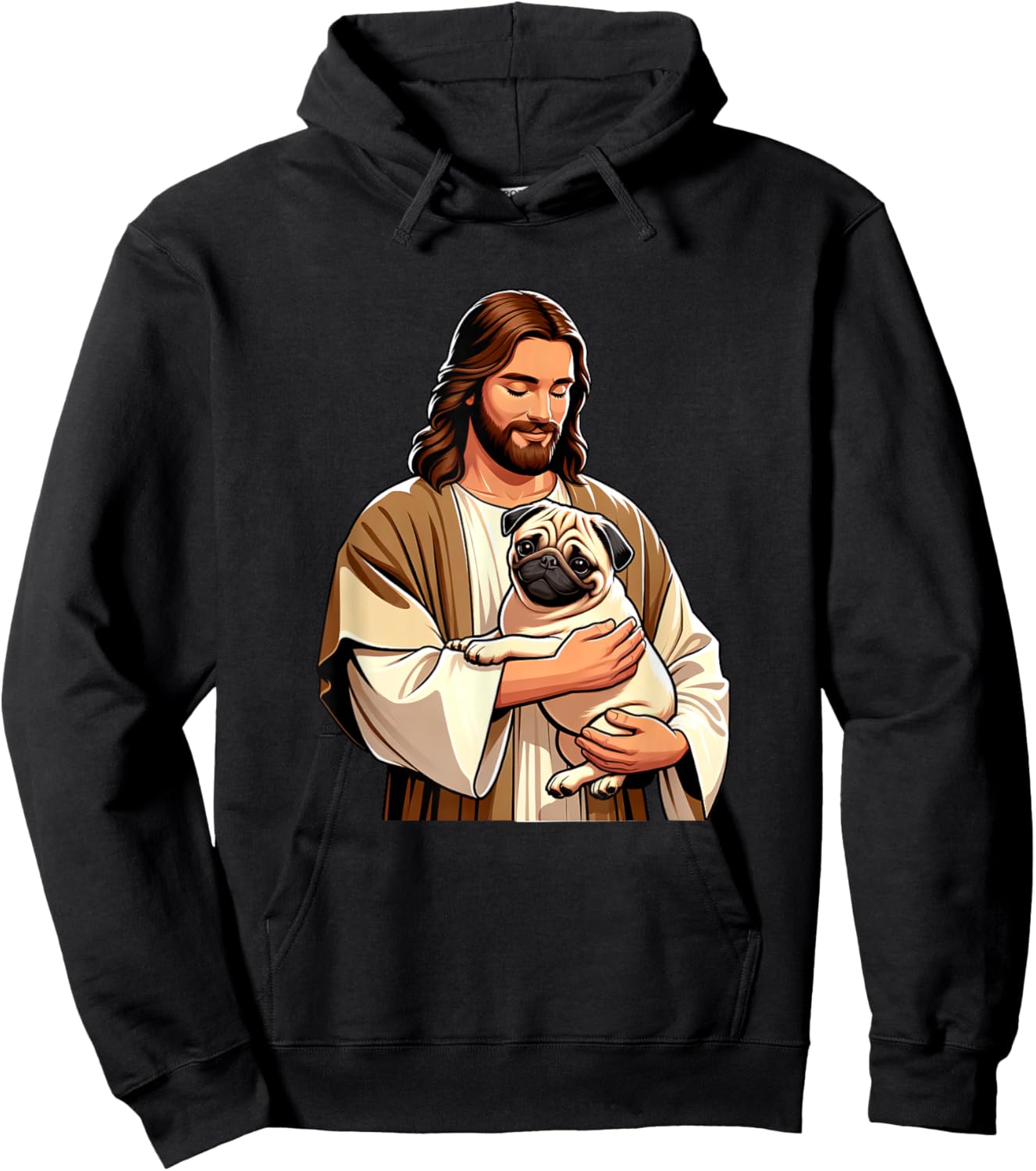 Pug Jesus byAxisone -Adults Kids Black Small Cartoon Christmas Hoodie - Hoodie | Black