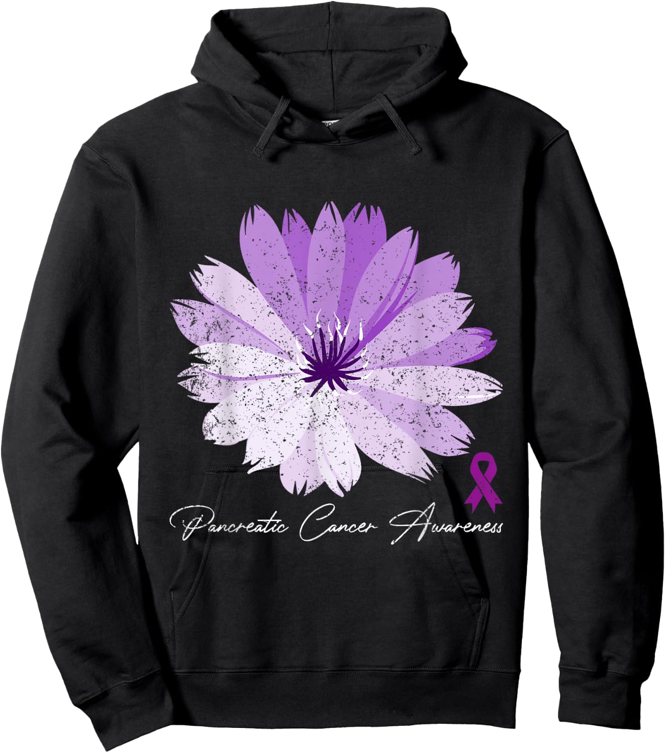 Flower Purple Ribbon Pancreatic Cancer Awareness Hoodie - Hoodie | Black