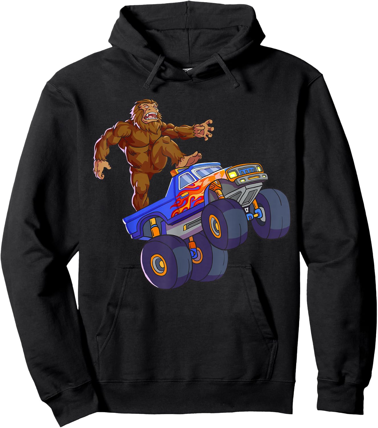 Bigfoot Riding Monster Truck Funny Sasquatch Monster Truck Hoodie - Hoodie | Black