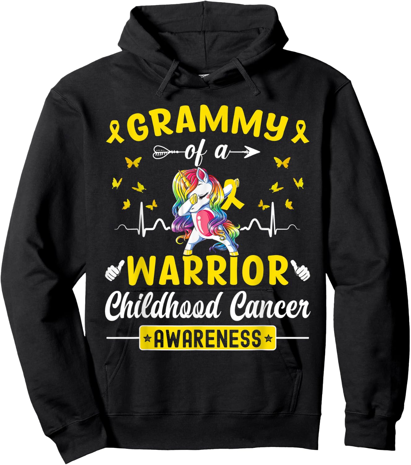 Grammy Of A Warrior Childhood Cancer Awareness Unicorn Hoodie - Hoodie | Black