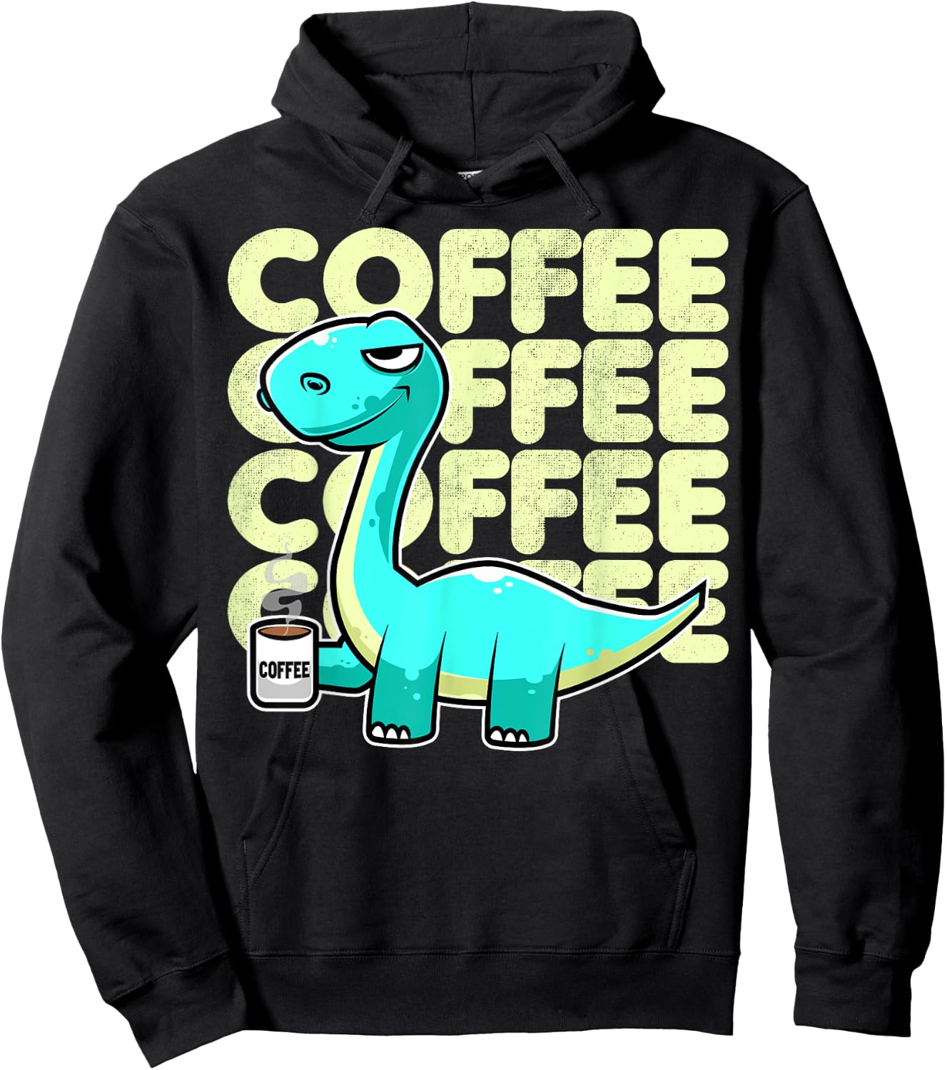 Cute Dinosaur Drinking Coffee Kawaii Neko Anime Hoodie - Hoodie | Black