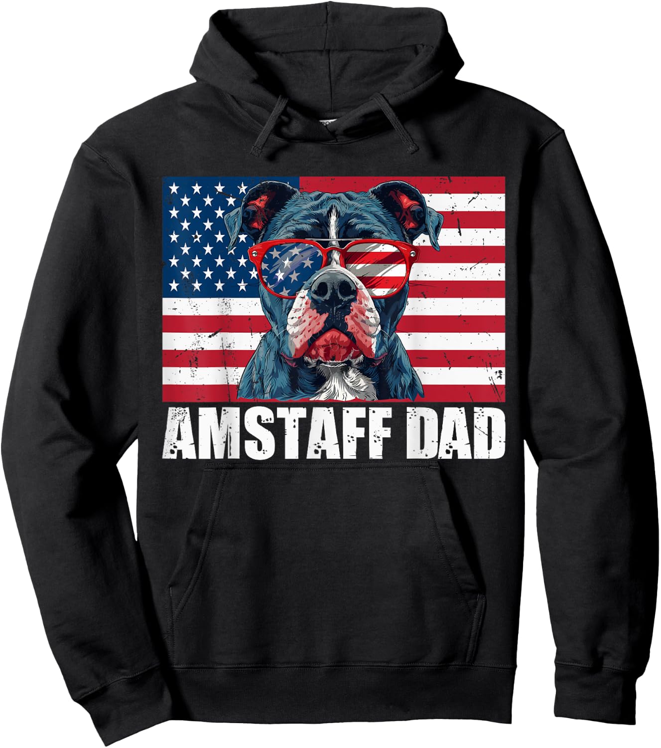Amstaff Dad American Staffordshire US Flag 4th of July Women Kids Men Hoodie - Hoodie | Black