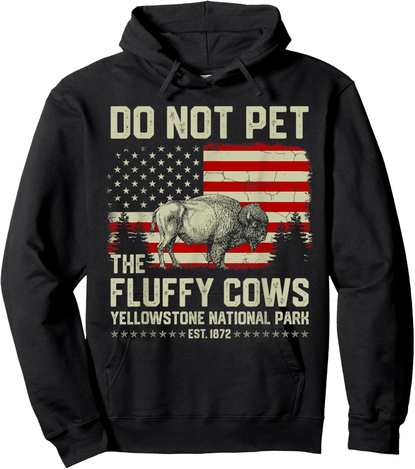 Do Not Pet The Fluffy Cows Buffalo American Bison US Flag Hoodie - Hoodie | Black