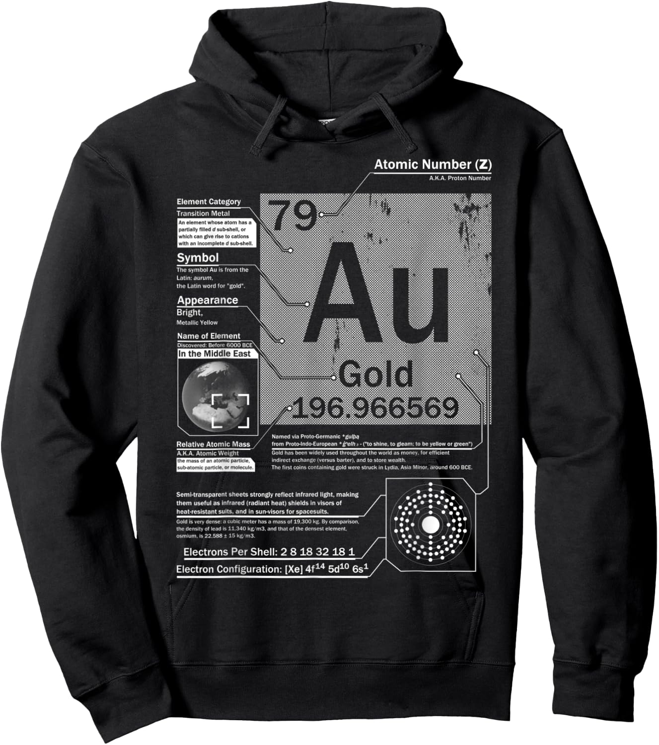 Gold (Au) Element | Atomic Number 79 Science Chemistry Hoodie - Hoodie | Black