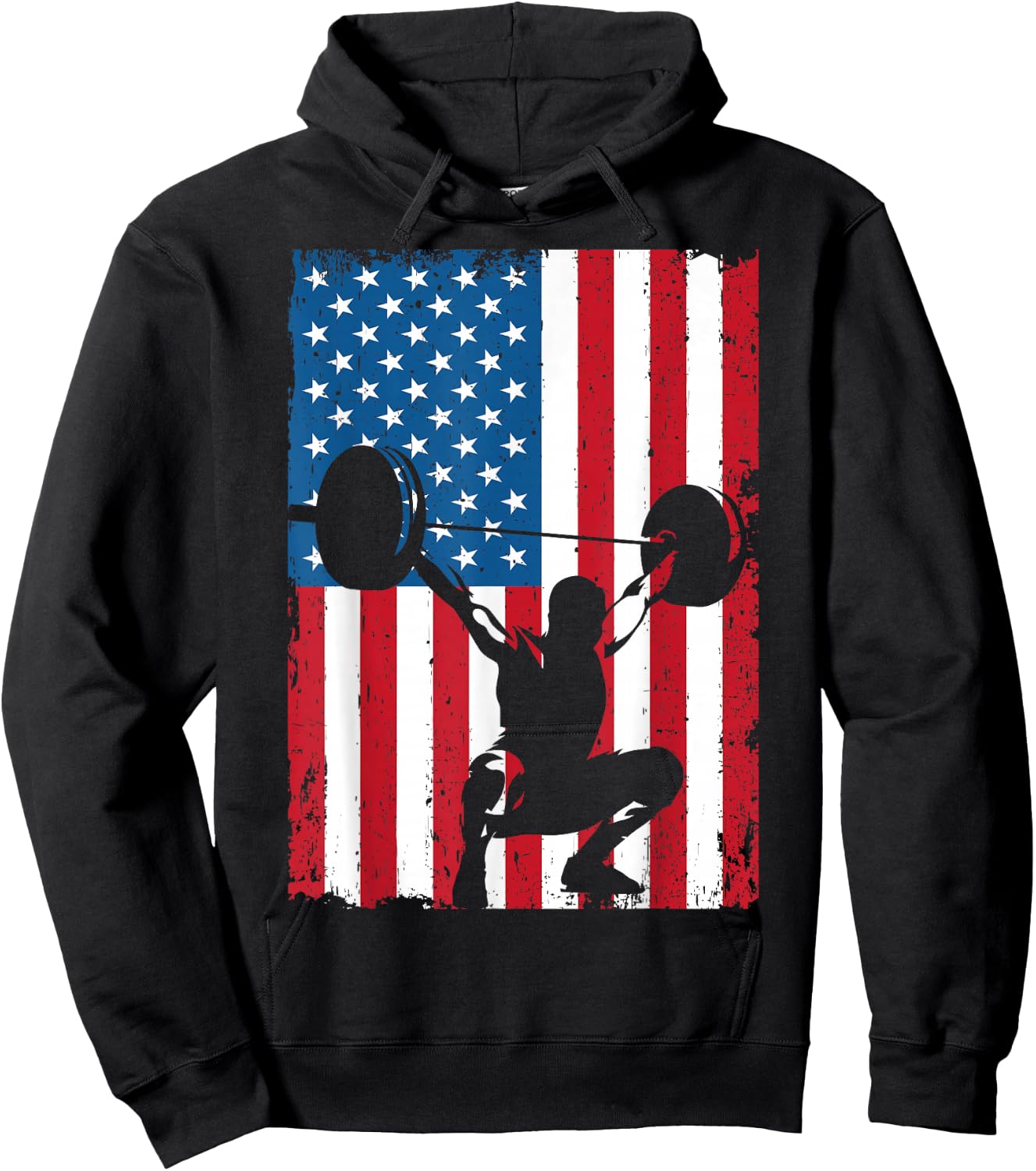 USA American Flag Weightlifting Vintage Sports Hoodie - Hoodie | Black