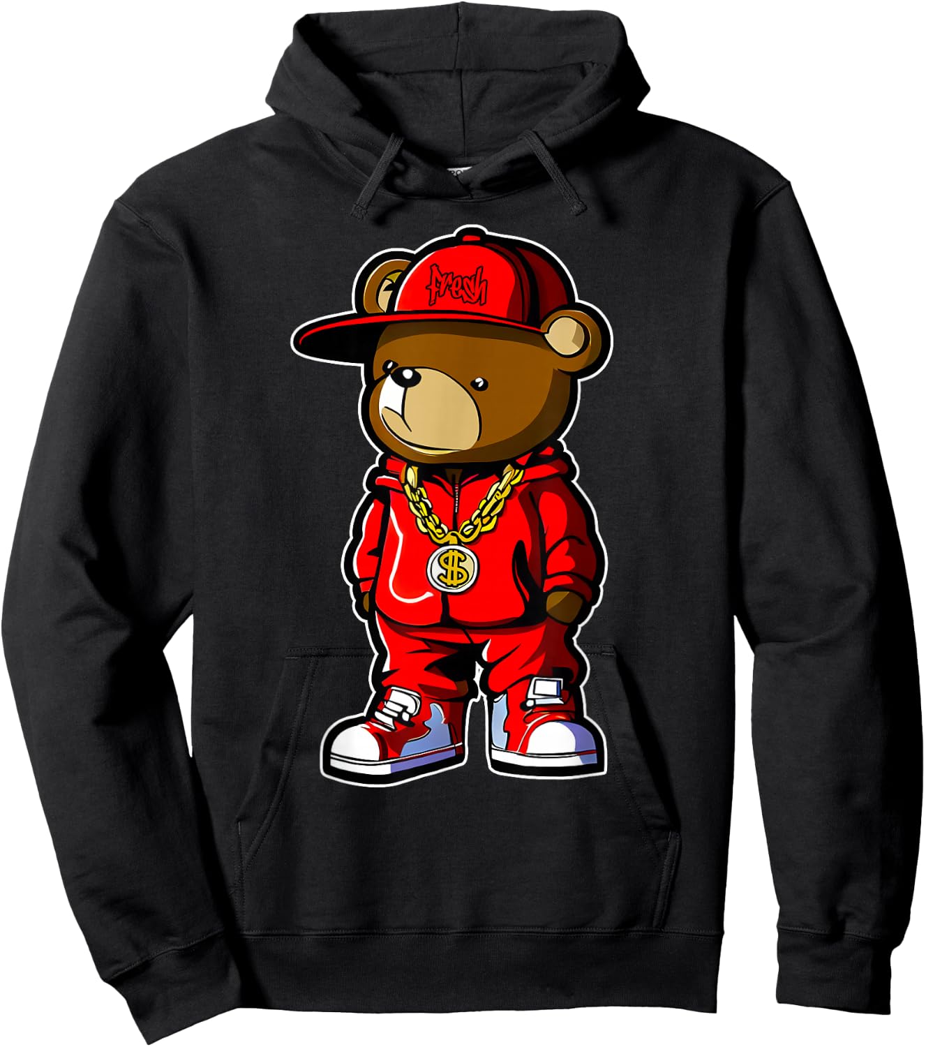 Cute Hip Hop Teddy Bear 90 Hip hop Clothing Graffiti Hoodie - Hoodie | Black