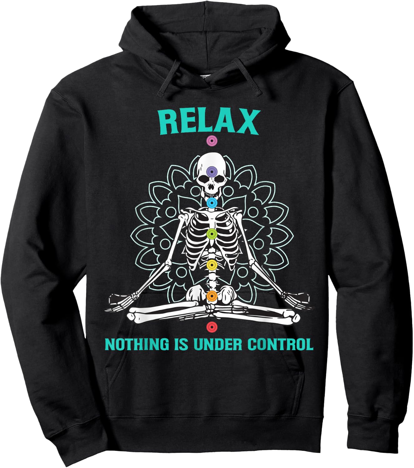 Relax Nothing is Under Control Meditating Skeleton Yoga Hoodie - Hoodie | Black